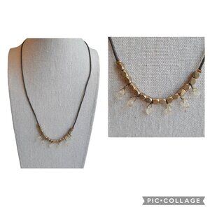 Fossil Leather Bronze Bead and Dangle Bead Necklace